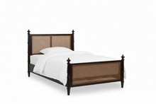Load image into Gallery viewer, Bed with rattan headboard and footboard on a white background