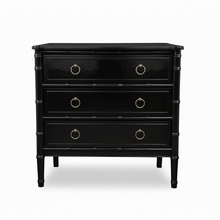 Load image into Gallery viewer, Black dresser with gold accents on a white background