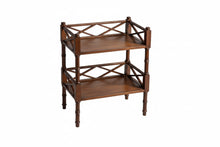 Load image into Gallery viewer, Two-tiered wooden shelf with metal frame on a white background