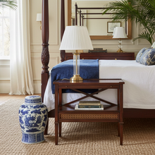 Load image into Gallery viewer, Wooden side table with a decorative design on a white background