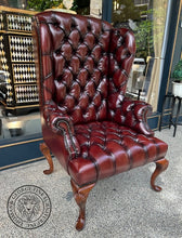 Load image into Gallery viewer, Queen Anne Wing Chair Tufted Seat & Arms thomas-george-gallery