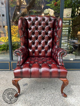 Load image into Gallery viewer, Queen Anne Wing Chair Tufted Seat & Arms thomas-george-gallery
