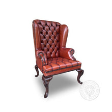 Load image into Gallery viewer, Queen Anne Wing Chair Tufted Seat & Plain Arms thomas-george-gallery