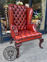 Load image into Gallery viewer, Queen Anne Wing Chair Tufted Seat & Plain Arms thomas-george-gallery