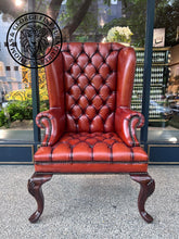 Load image into Gallery viewer, Queen Anne Wing Chair Tufted Seat & Plain Arms thomas-george-gallery