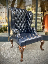 Load image into Gallery viewer, Queen Anne Wing Chair Tufted Seat & Plain Arms Copy thomas-george-gallery