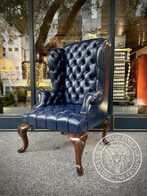 Load image into Gallery viewer, Queen Anne Wing Chair Tufted Seat & Plain Arms Copy thomas-george-gallery