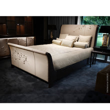 Load image into Gallery viewer, Nuovo Blossom Sculpted Leather Sleigh Bed thomas-george-gallery
