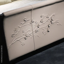 Load image into Gallery viewer, Nuovo Blossom Sculpted Leather Sleigh Bed thomas-george-gallery