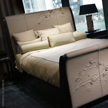 Load image into Gallery viewer, Nuovo Blossom Sculpted Leather Sleigh Bed thomas-george-gallery
