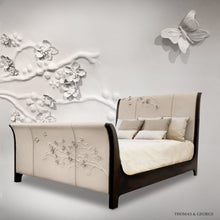 Load image into Gallery viewer, Nuovo Blossom Sculpted Leather Sleigh Bed thomas-george-gallery