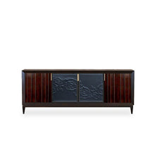 Load image into Gallery viewer, Uffi Focal Sideboard with Acantha Sculpted Leather & Brass Inlay thomas-george-gallery