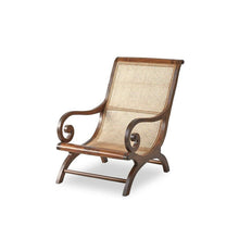 Load image into Gallery viewer, Wooden chair with wicker back and seat on a white background
