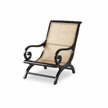 Load image into Gallery viewer, Black frame chair with woven backrest on a white background
