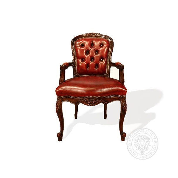 Louis XV Rose Arm Chair in Tufted Leather