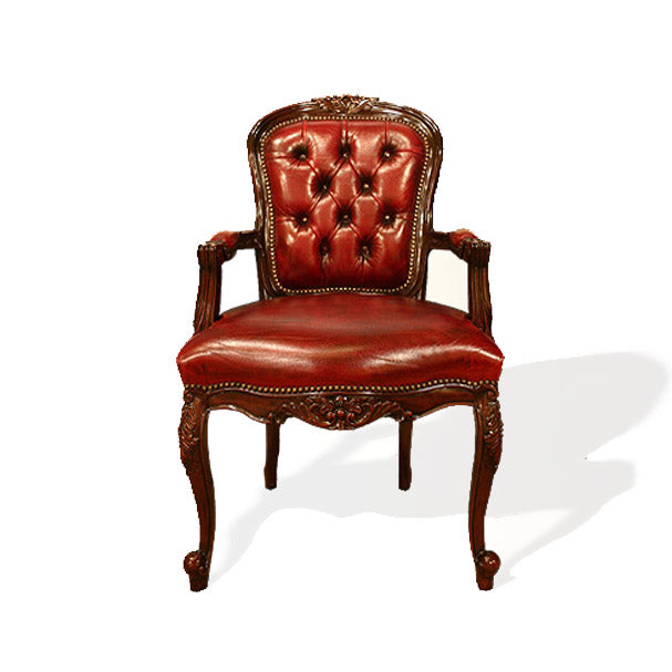 Louis XV Rose Arm Chair in Tufted Leather