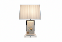 Load image into Gallery viewer, Sculpted Bird &amp; Blossom Leather Table Lamp
