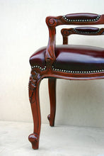 Load image into Gallery viewer, Louis XV Rose Arm Chair in Tufted Leather
