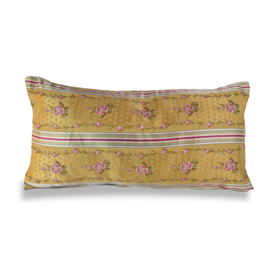 Quince Yellow Peonies Thread Cushion | Lumbar Pillow