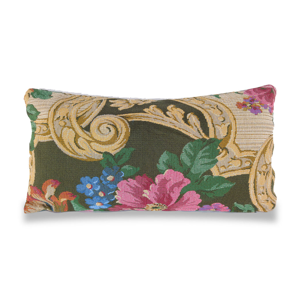 Pink and Sage Green Floral Scroll Cushion | Lumbar Pillow