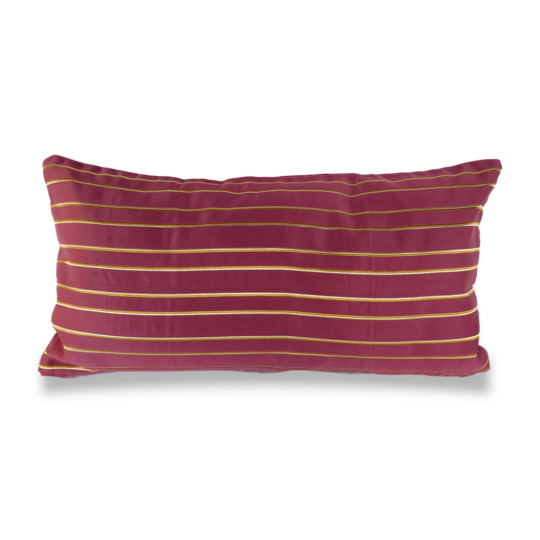 Burgundy and Gold Stripe Cushion | Lumbar Pillow
