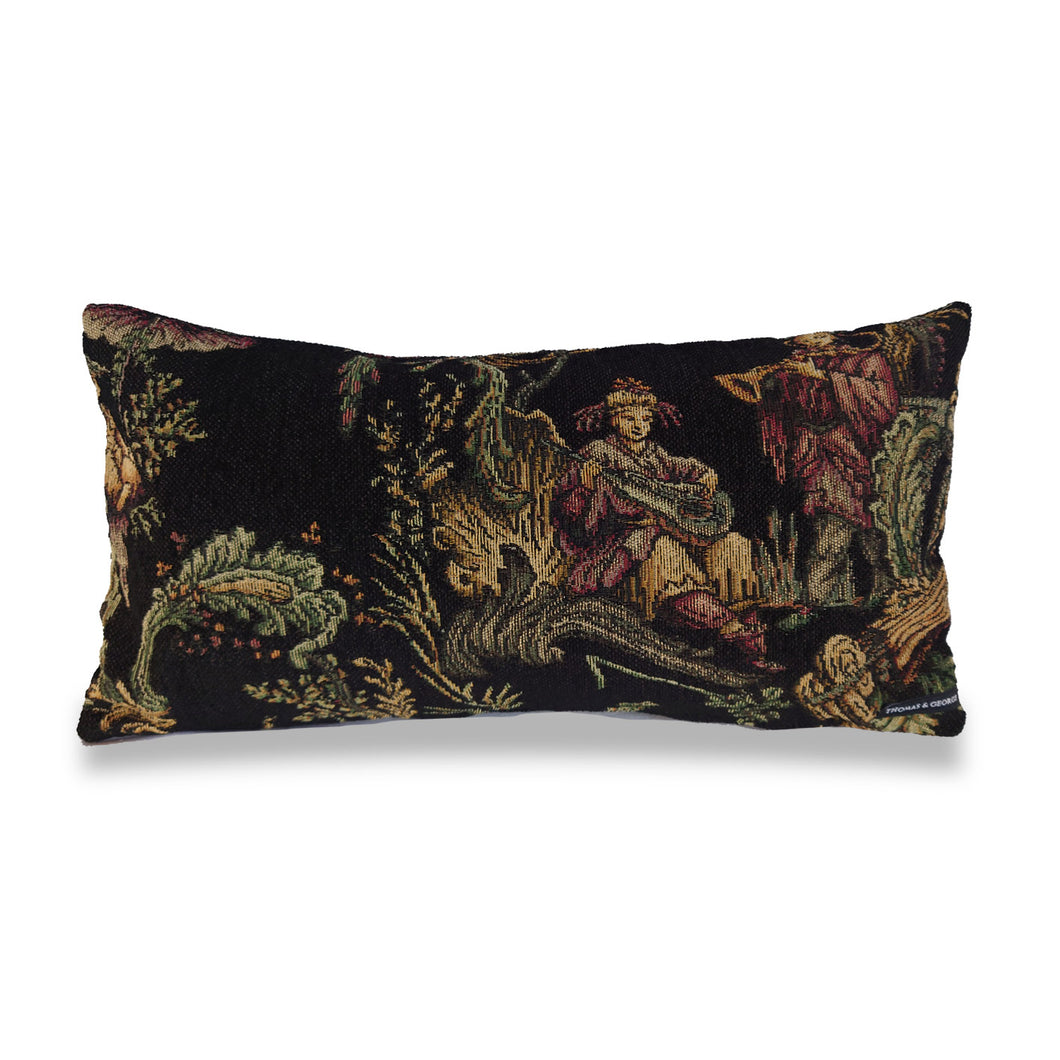 Black Chenille Tapestry Cushion | Lumbar Pillow