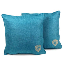 Load image into Gallery viewer, Turquoise Cushion with Embroidered logo | Throw Pillow
