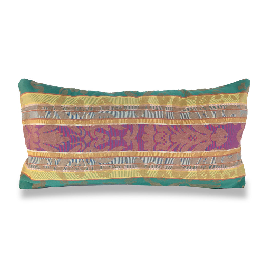 Multicolored Stripe with Damask Silhouette Cushion| Lumbar Pillow