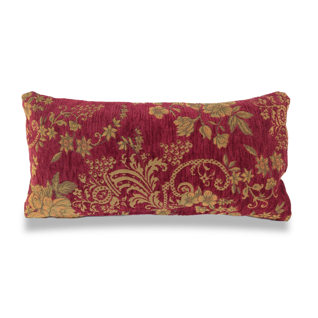 Burgundy & Gold Foliage Chenille Cushion | Lumbar Pillow