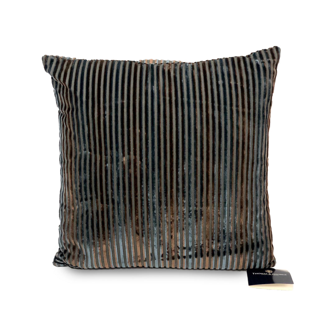 Velvet Stripe Aegean Blue Cushion | Throw Pillow