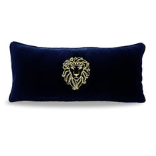 Load image into Gallery viewer, Deep Blue Velvet Cushion with Embroidered logo | Lumbar Pillow
