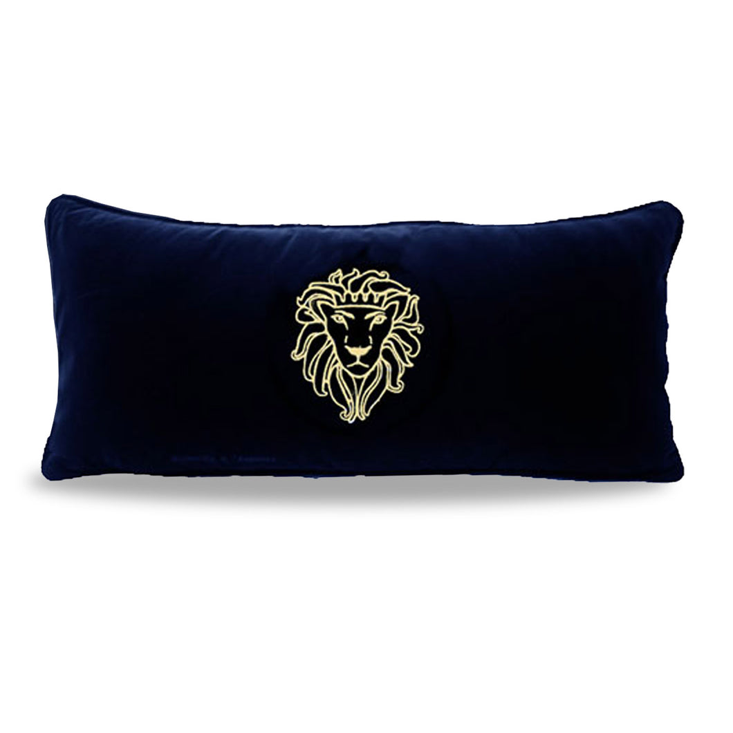 Deep Blue Velvet Cushion with Embroidered logo | Lumbar Pillow