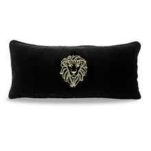 Load image into Gallery viewer, Black Velvet Cushion with Embroidered logo | Lumbar Pillow
