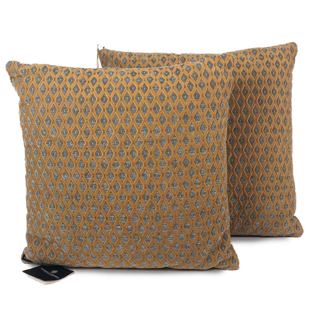 Gold & Harlequin Blue Diamond Cut Chenille Cushion | Throw Pillow