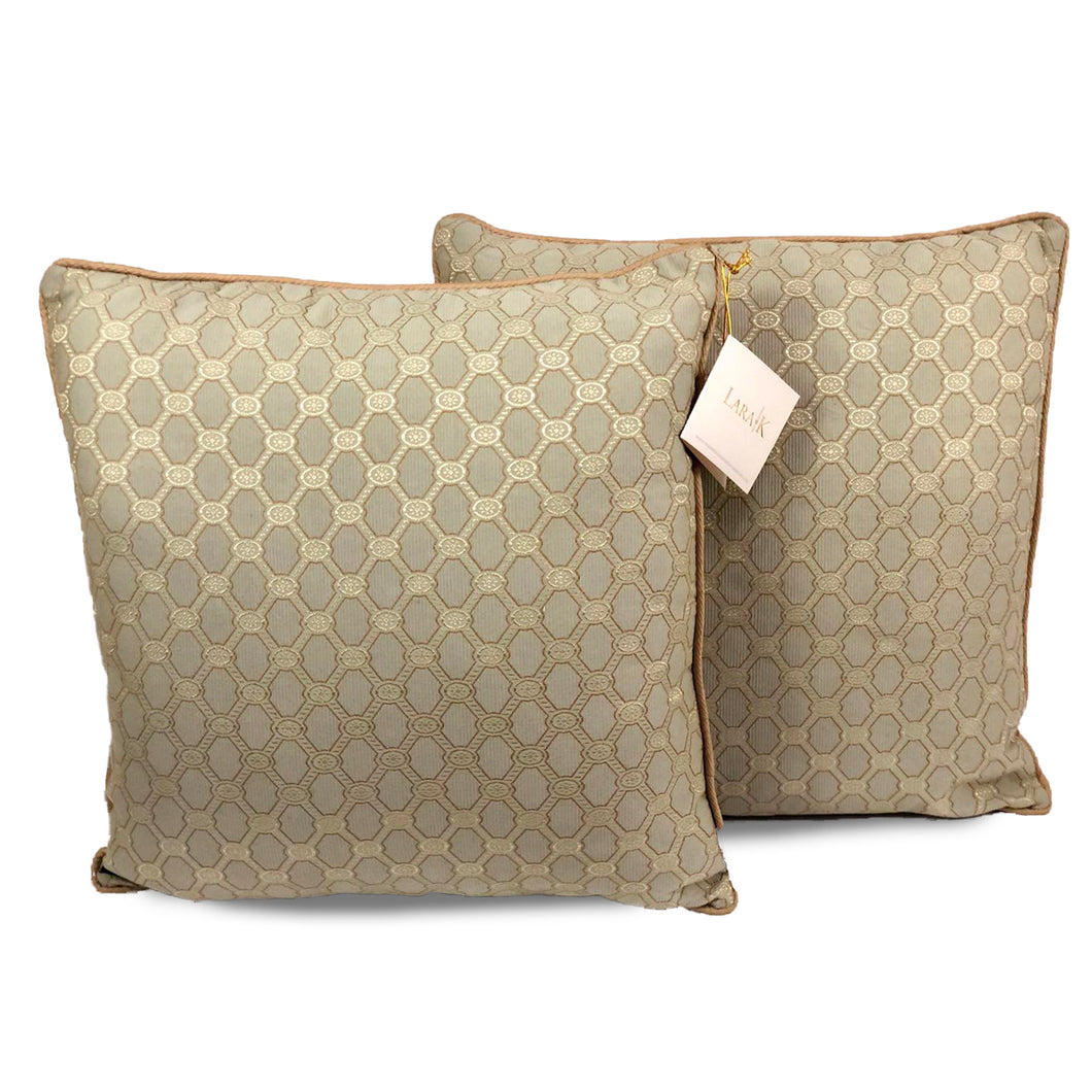 Tea Green & Gold Thread Medallions Cushion | Throw Pillow