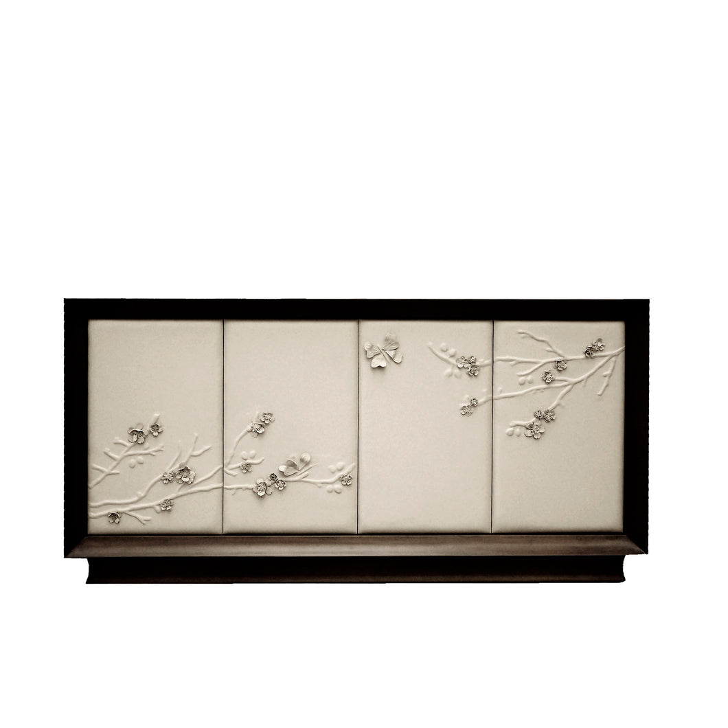 Nuovo Sideboard with Malabulak Blossom Hand Sculpted Leather