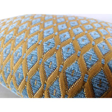 Load image into Gallery viewer, Gold &amp; Harlequin Blue Diamond Cut Chenille Cushion | Lumbar Pillow
