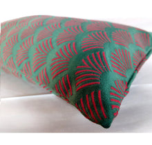 Load image into Gallery viewer, Red &amp; Emerald Green Art Deco Cushion | Lumbar Pillow
