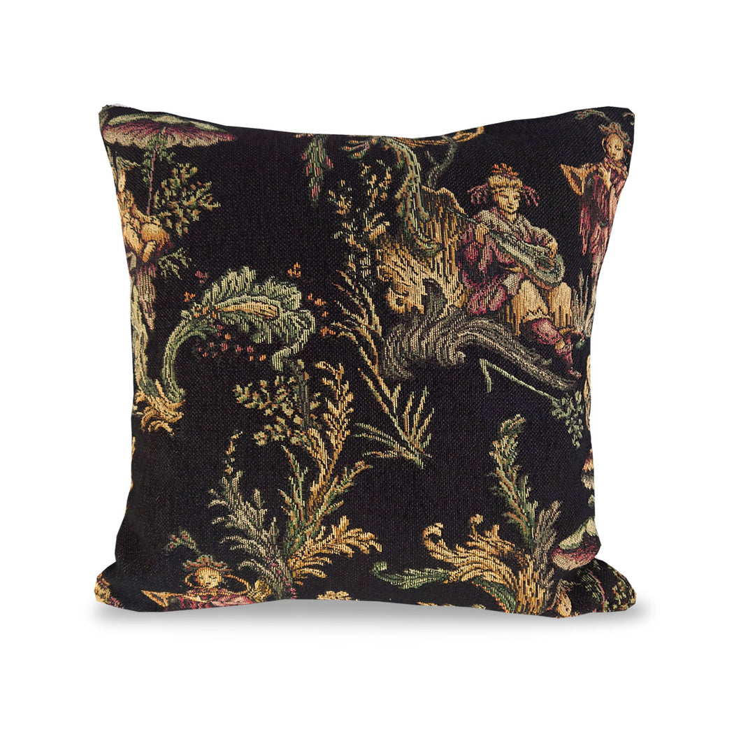 Black Chenille Tapestry Cushion | Throw Pillow