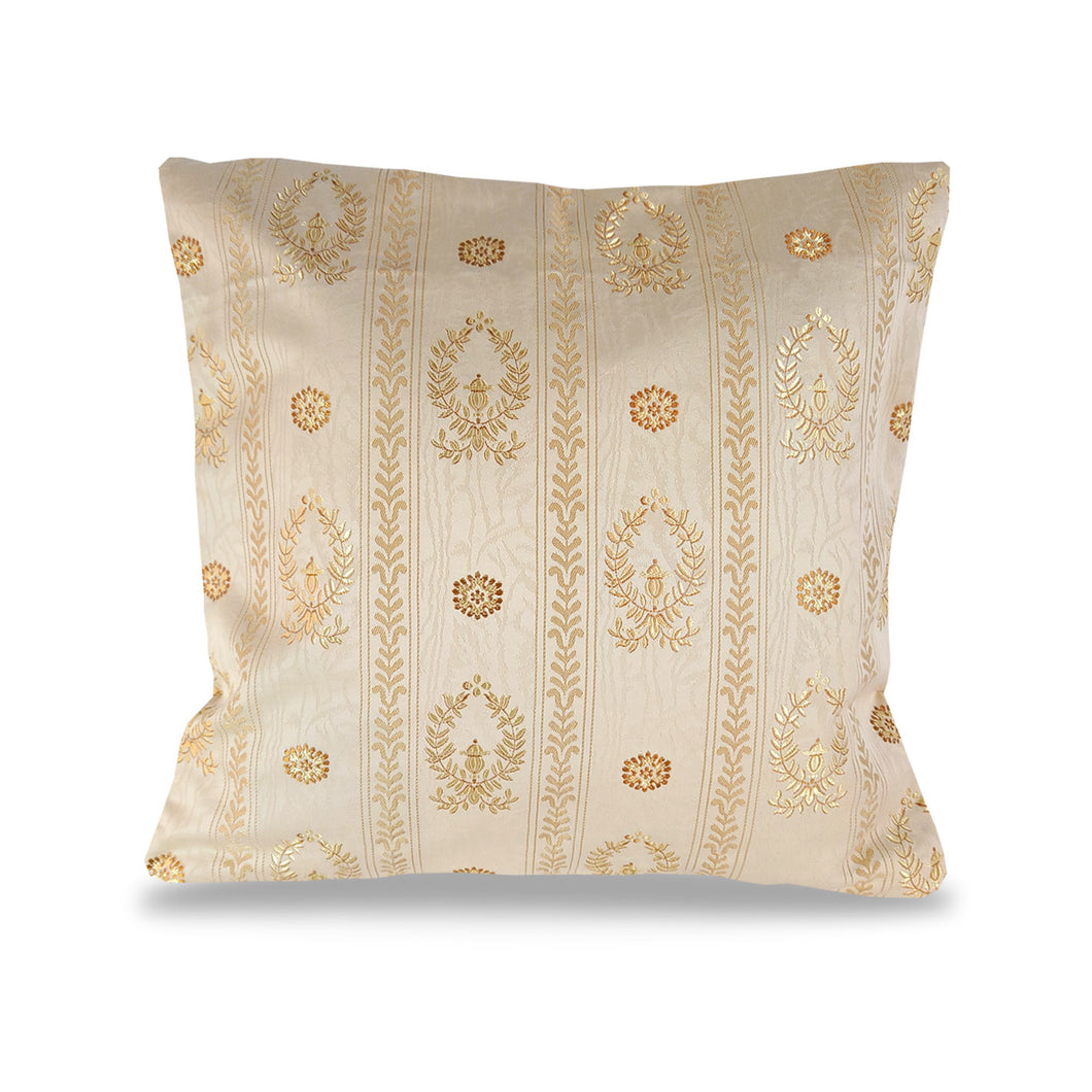 Cream & Gold Thread Cushion | Throw Pillow