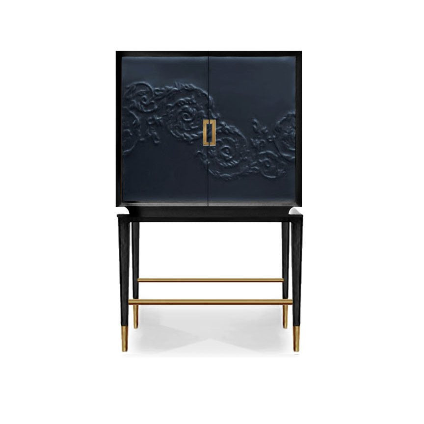 Nuovo Bar Cabinet  with Leather Doors (Acantha)