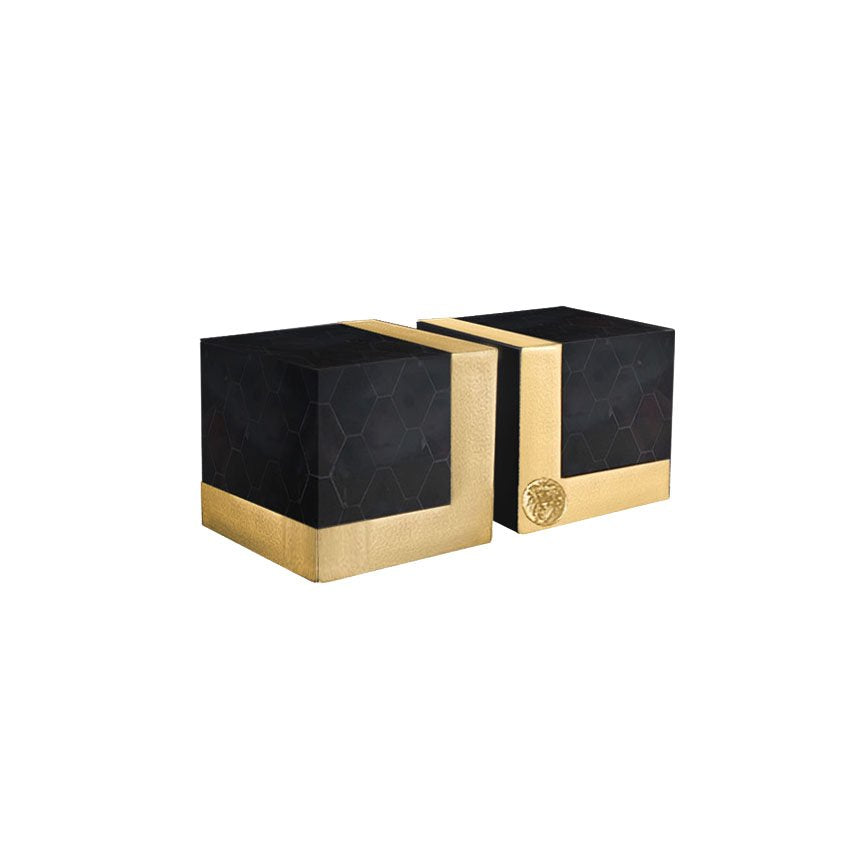 Intarsio Onyx Shell & Gold Leaf Cube Bookends (Set of 2)