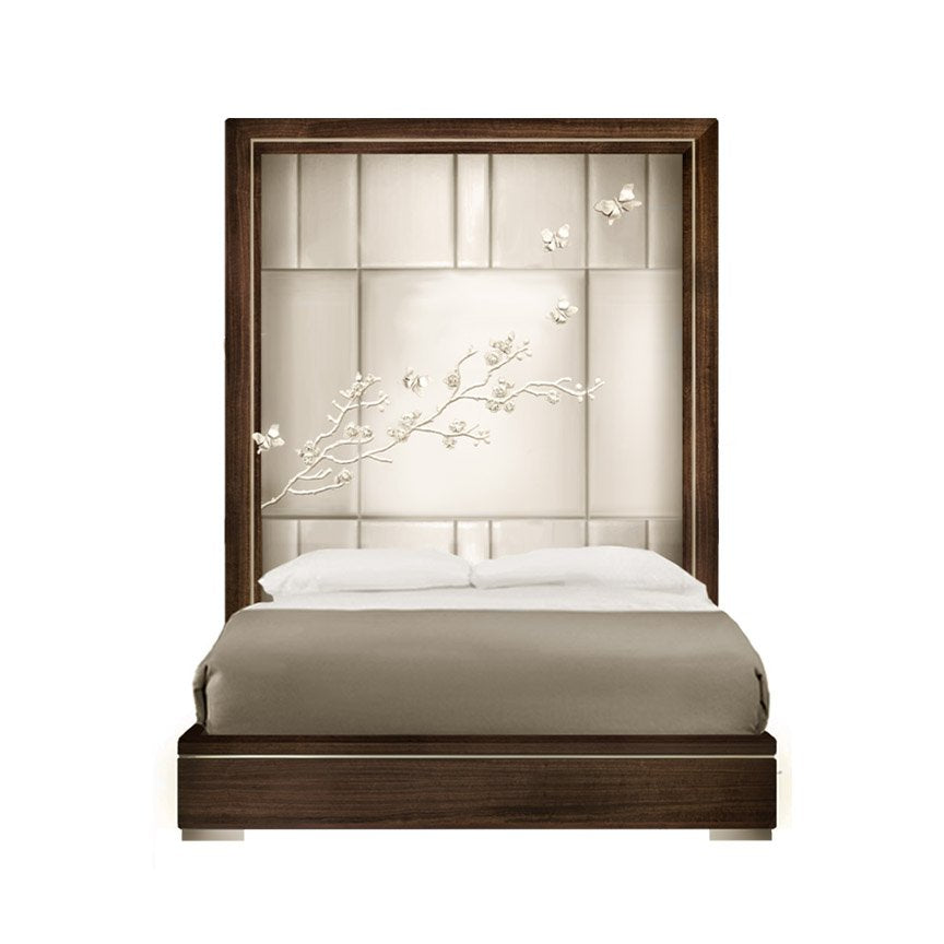 Nuovo Blossom Leather & Gold Leaf Headboard  with Platform Bed Base QS