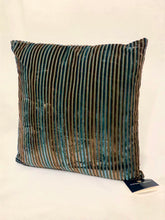 Load image into Gallery viewer, Velvet Stripe Aegean Blue Cushion | Throw Pillow
